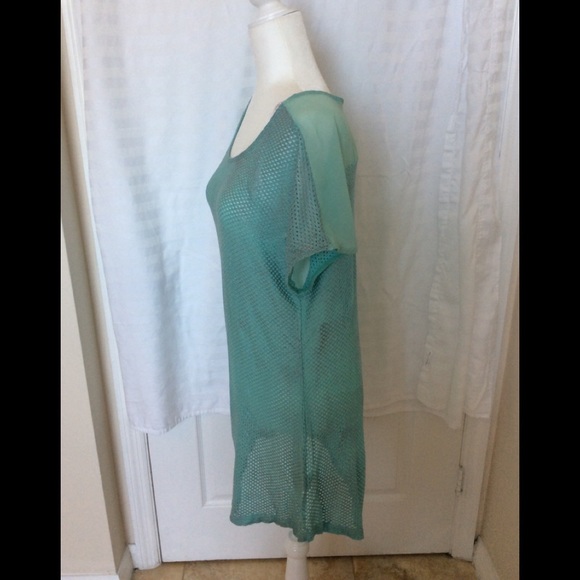Pleione Perforated Metallic Seafoam Green Tunic - Picture 4 of 7